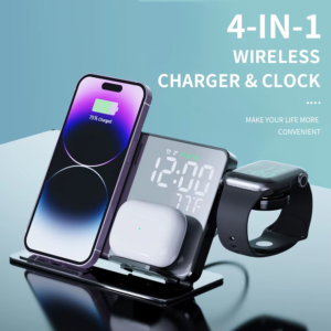 3-in-1 Fast Wireless Charging Station for iPhone 14, 13, 12 Pro & Apple Watch – LED Clock Dock Stand