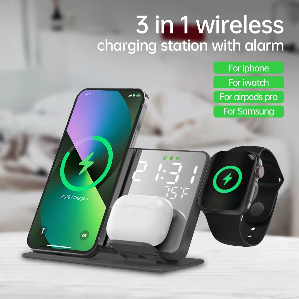 3-in-1 Fast Wireless Charging Station for iPhone 14, 13, 12 Pro & Apple Watch – LED Clock Dock Stand - Image 6