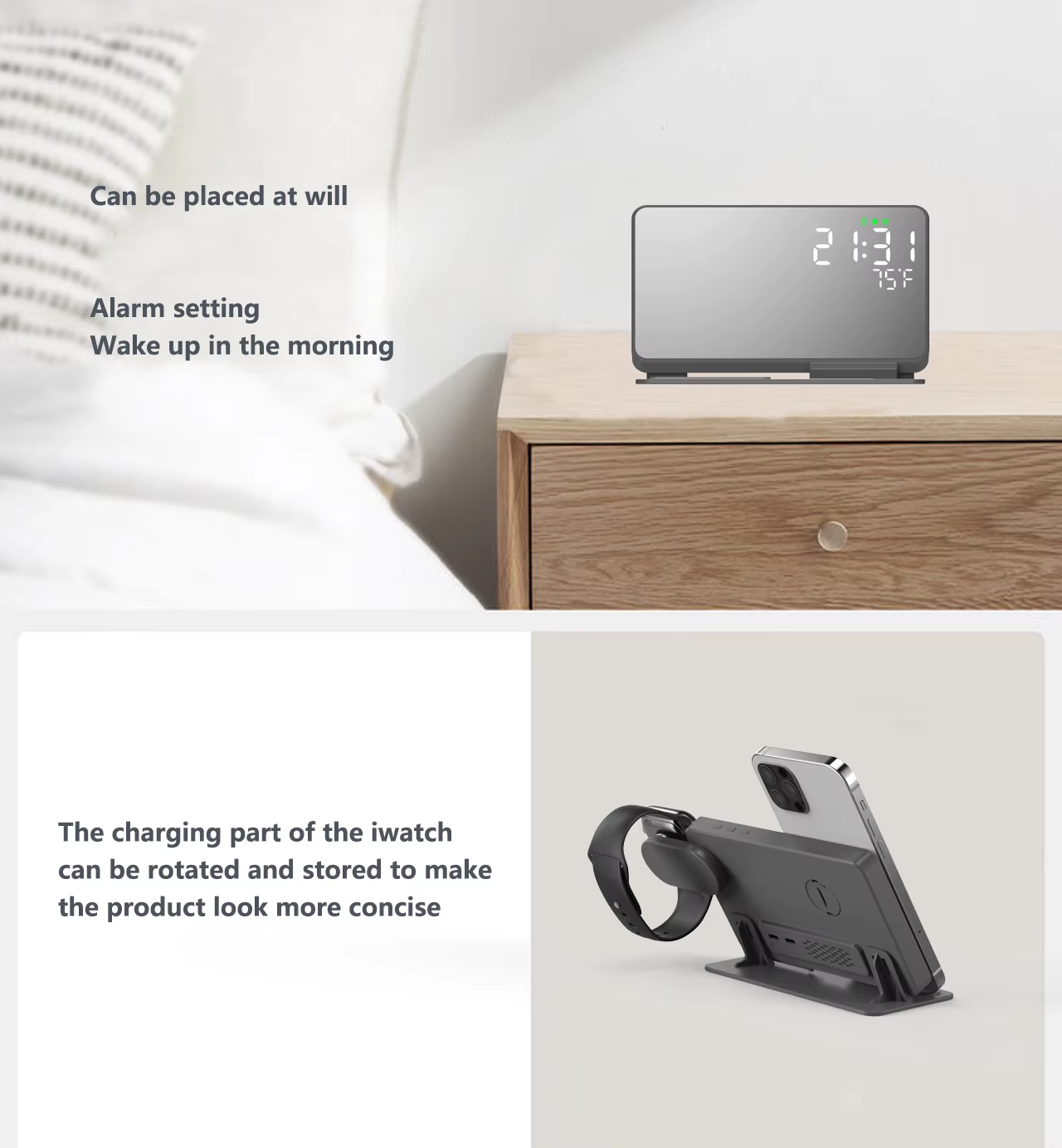 3-in-1 Fast Wireless Charging Station for iPhone 14, 13, 12 Pro & Apple Watch – LED Clock Dock Stand - Image 3